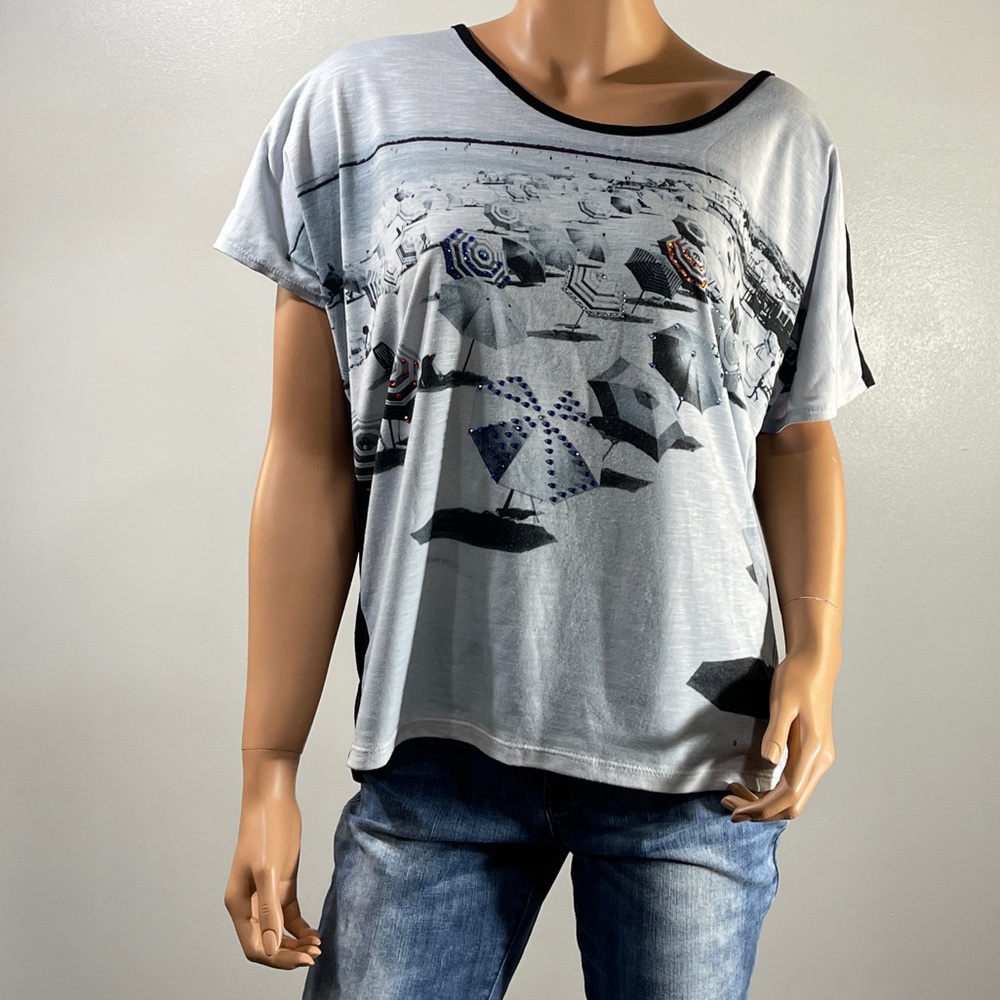 *Style & Co Women's  Capped Sleeve Umbrellas Tee Sz S
